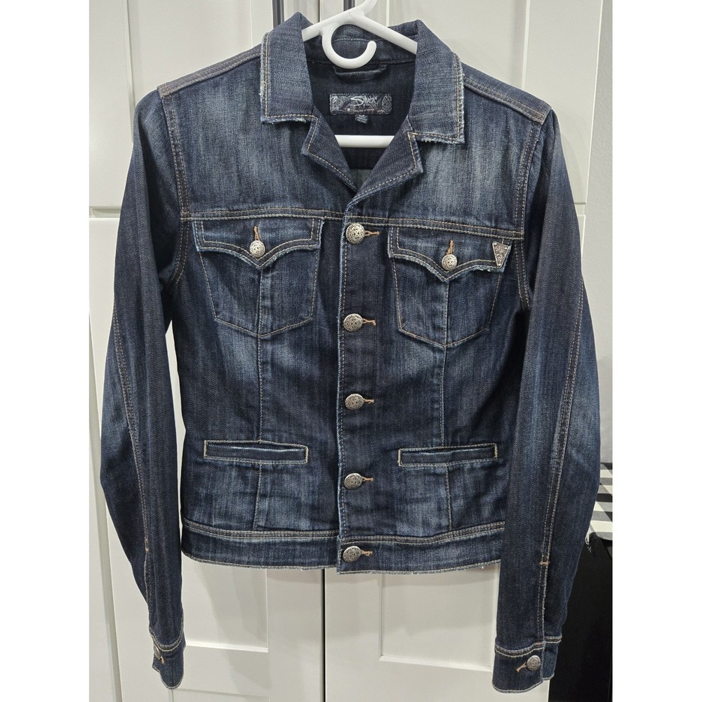Silver Jeans Co Dark Wash Denim Jacket Small Distressed Jean Trucker Western Y2K